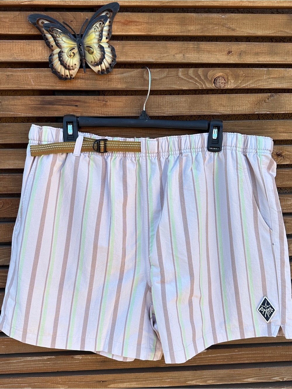 Men / women  unisex Prana  Pastel Stripe Hybrid Shorts - Beige, Pink, Green